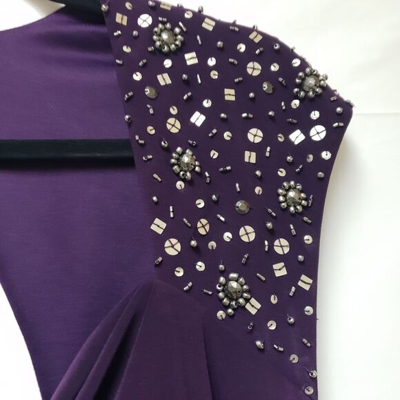 XScape Eggplant Evening Dress 16W Draped Ruched Cocktail Party Wedding Guest - Picture 11 of 13